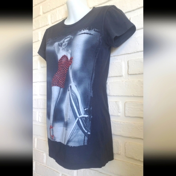 Marilyn Munroe Vintage T- shirt Tee Short Sleeves Black & Red Rhinstones Retro - Picture 5 of 8